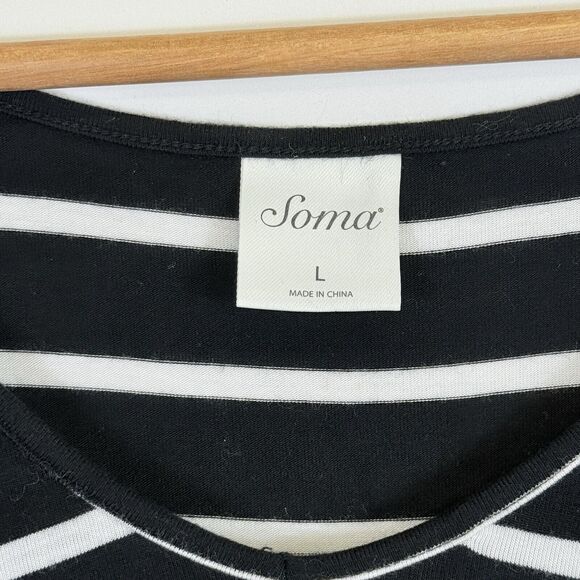 Soma Black White Stripe Drop Waist Short Sleeve Jersey Knit Dress Women's Large - Picture 6 of 6